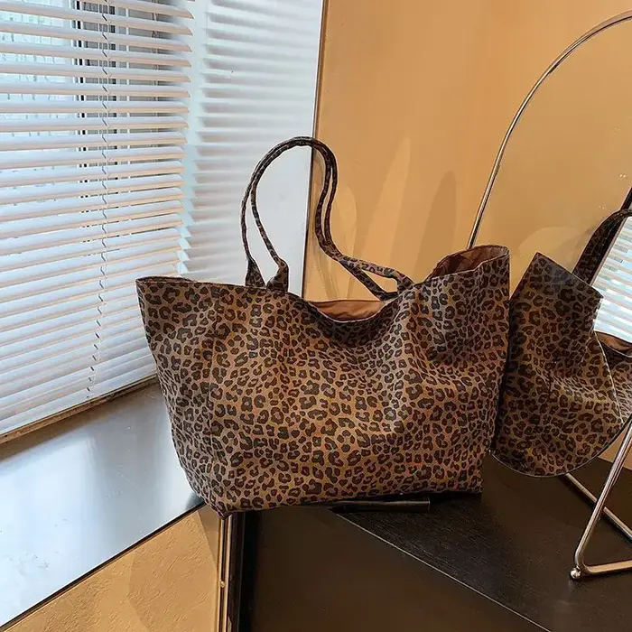 Nouveau sac fourre-tout en toile style décontracté grande capacité imprimé léopard, sac à bandoulièr