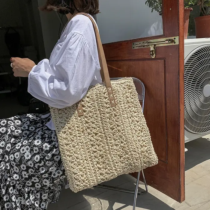 Sac à Main en Paille de Grande Capacité pour Femme