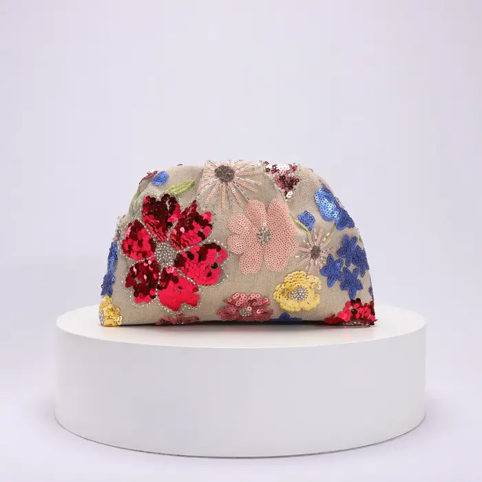 Mode paillettes pince coquille pochette pour femmes fleur broderie épaule sacs à bandoulière Vintage soirée femme