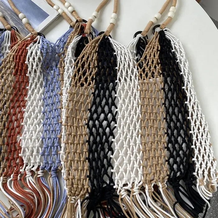 Sac fourre-tout en maille à franges style bohème