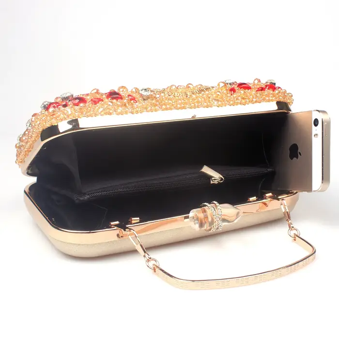 Sac à main en cristal doré et diamant rouge, pochette pour femme