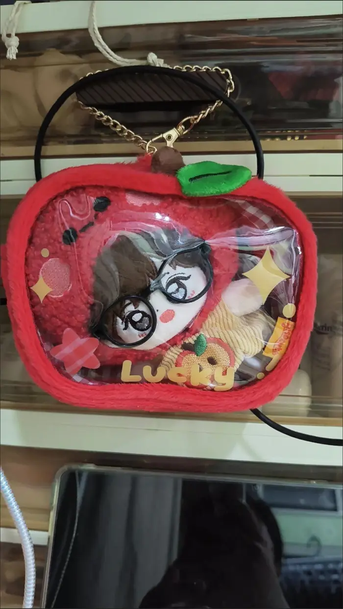 Pochette de poupée en forme d'étoile et de pomme de 10cm, sac pendentif ItaBag, sac de poupée Transparent, sac d'exposition extérieur en PVC, pochette en peluche transparente