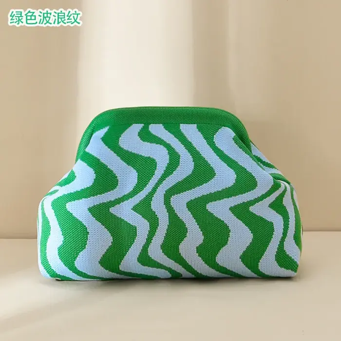 Pochette tricotée transfrontalière motif ondulé bloc de couleur sac à main léger à la mode style min