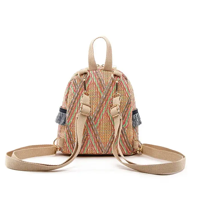 Mini sac à dos en paille tressée respirant pour femme