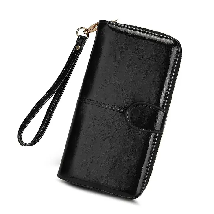 Portefeuille en cuir antivol de haute qualité pour femmes, portefeuille long à fermeture éclair, gra