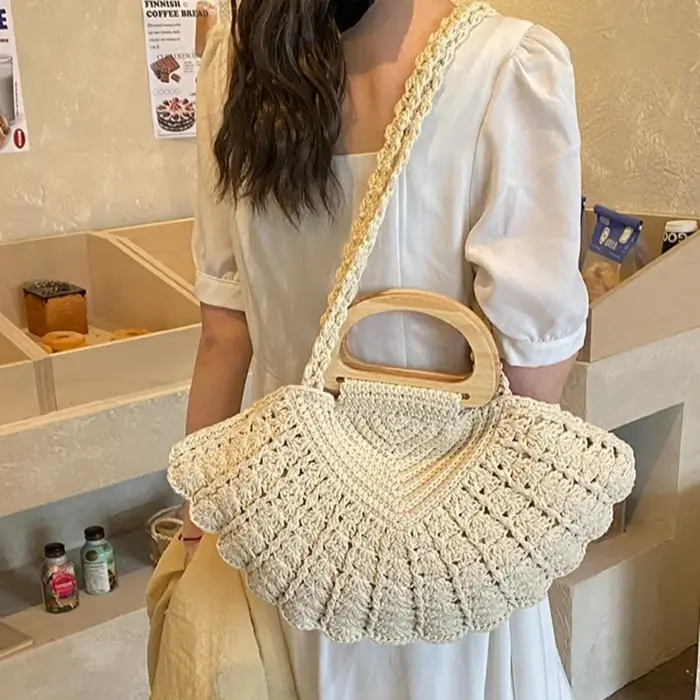 Sac à bandoulière décontracté en crochet tressé en forme de coquillage