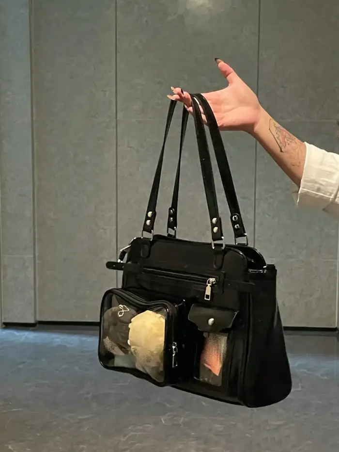Sac à bandoulière et sac à main en cuir PU noir de style vintage