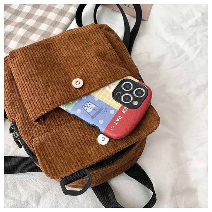 Mini sac à dos en velours côtelé pour femmes