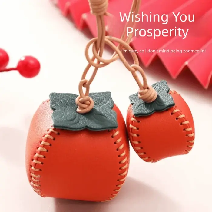 Breloques de sac en cuir véritable mignonnes, porte-clés en forme de kaki, accessoires porte-clés en forme de fruit pour sacs à main et sacs à dos