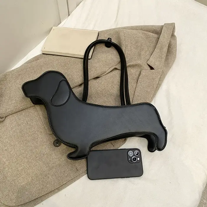 Sac à bandoulière teckel tridimensionnel en cuir PU