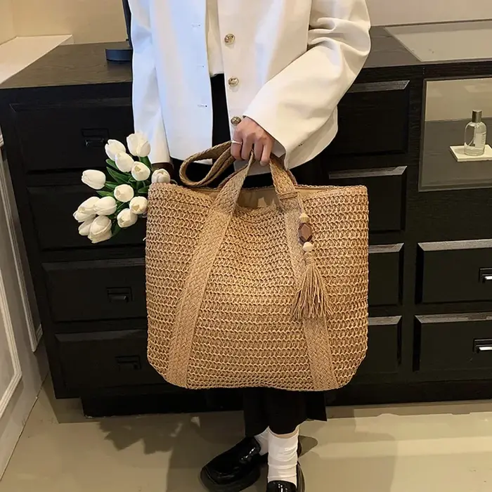 Sac à main en paille tissé pour femmes