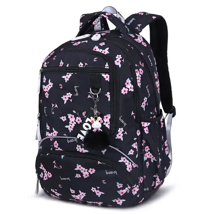 Sacs à dos scolaires pour filles 2026, sac à dos imprimé fleurs pour femmes, sac d'école rose et noi