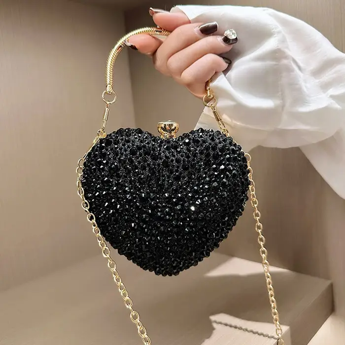 Luxe diamant incrusté coeur forme cristal pochette sac à main pierres soirée de mariage sac à bandoulière poignée