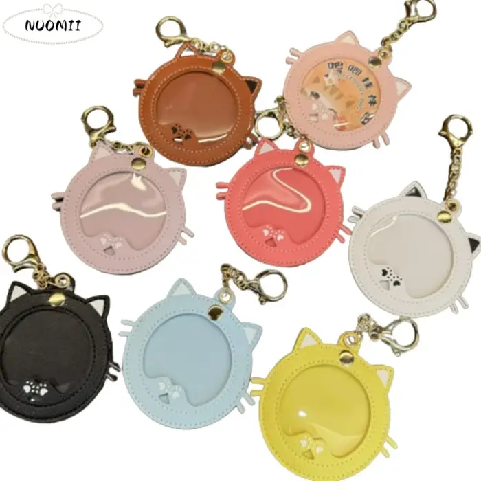 Mini pochette de présentation pour badges, en forme de chat, avec fenêtre transparente, protège-badge, porte-clés créatif de dessin animé, pendentif, accessoires de sac