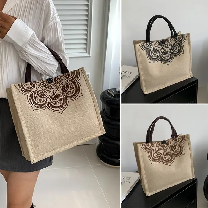 Sac à Main Vintage en Lin pour Femme