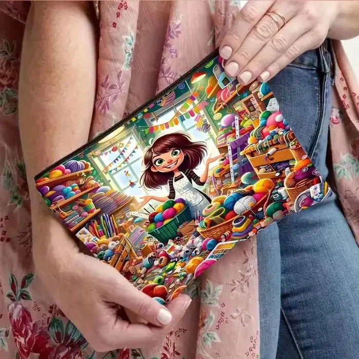 Un sac de maquillage sur le thème fait à la main – Sac à fermeture éclair multifonctionnel mignon pour femmes