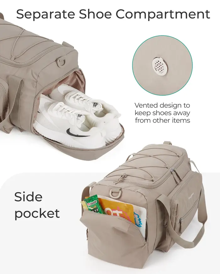 BAGSMART-Sac de sport léger avec compartiment à chaussures pour femme, sacs de sport étanches, bagage à main de voyage, rangement, 30L, 4 en 1