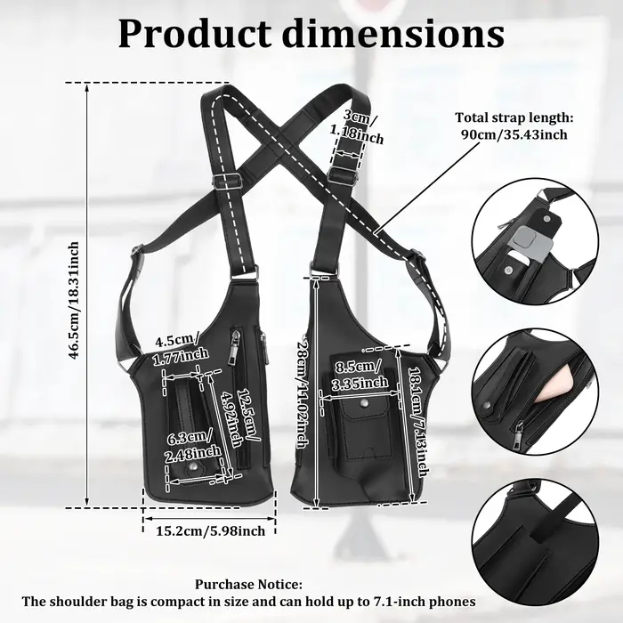 Sac antivol sous les bras PU Double bandoulière multi-poches extérieur