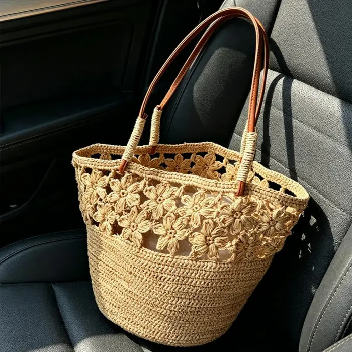 Sac fourre-tout en raphia crocheté à la main
