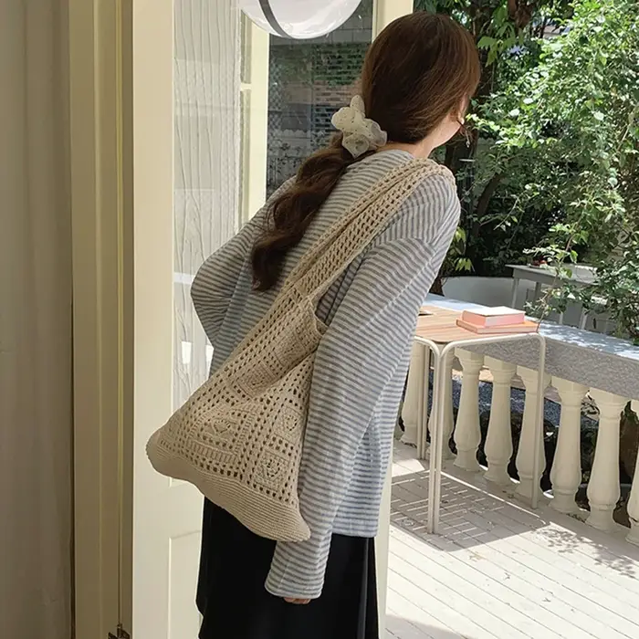 Sacs fourre-tout au crochet simple pour femmes, sac à main à poignée supérieure, creux, décontracté, à la mode, initié, dames, shopping