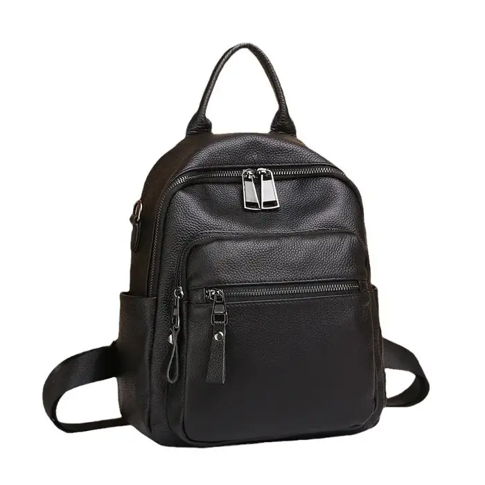 Sac à dos en cuir véritable noir pour femme