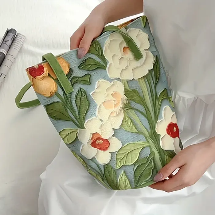 Sac seau Oxford à fleurs d'été de grande capacité pour femmes, sac à bandoulière décontracté à la mo
