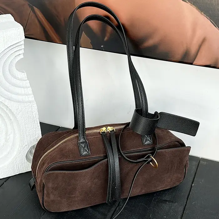 Dames décontracté doux daim peau de vache sacs à main femmes givré en cuir