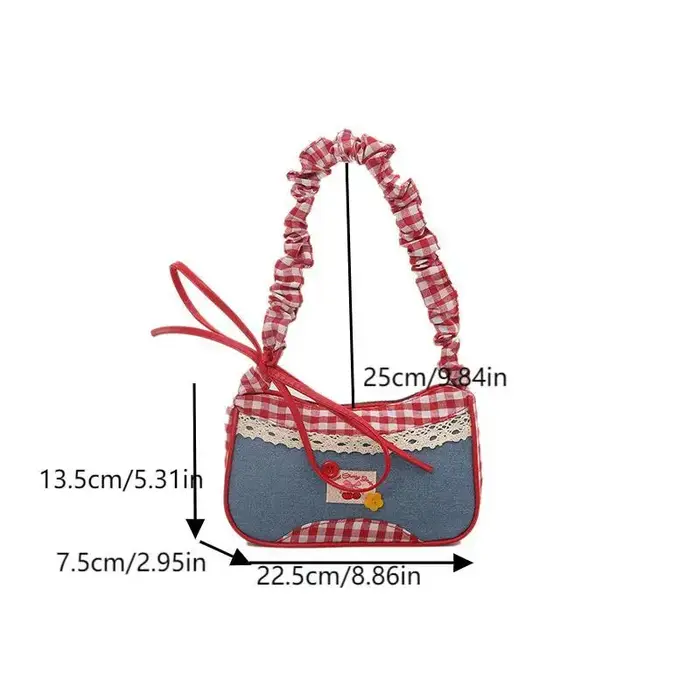 Sacs à bandoulière en dentelle à carreaux pour femmes, sac sous les bras en Patchwork de Style collé