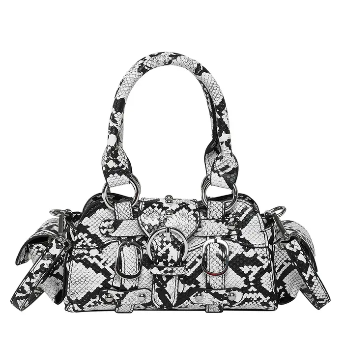 Sacs à main en PU motif serpent pour femmes, sacs à bandoulière à loquet et fermeture éclair, Design