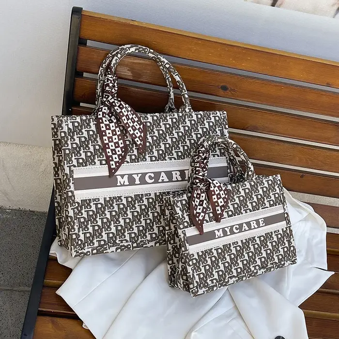 Sac fourre-tout élégant brodé pour femme 2025 – Nouveau sac à main rétro en toile avec lettres artistiques