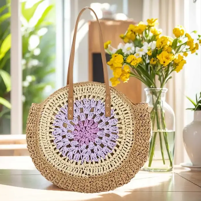 Sac à Main Rond en Paille pour Femme