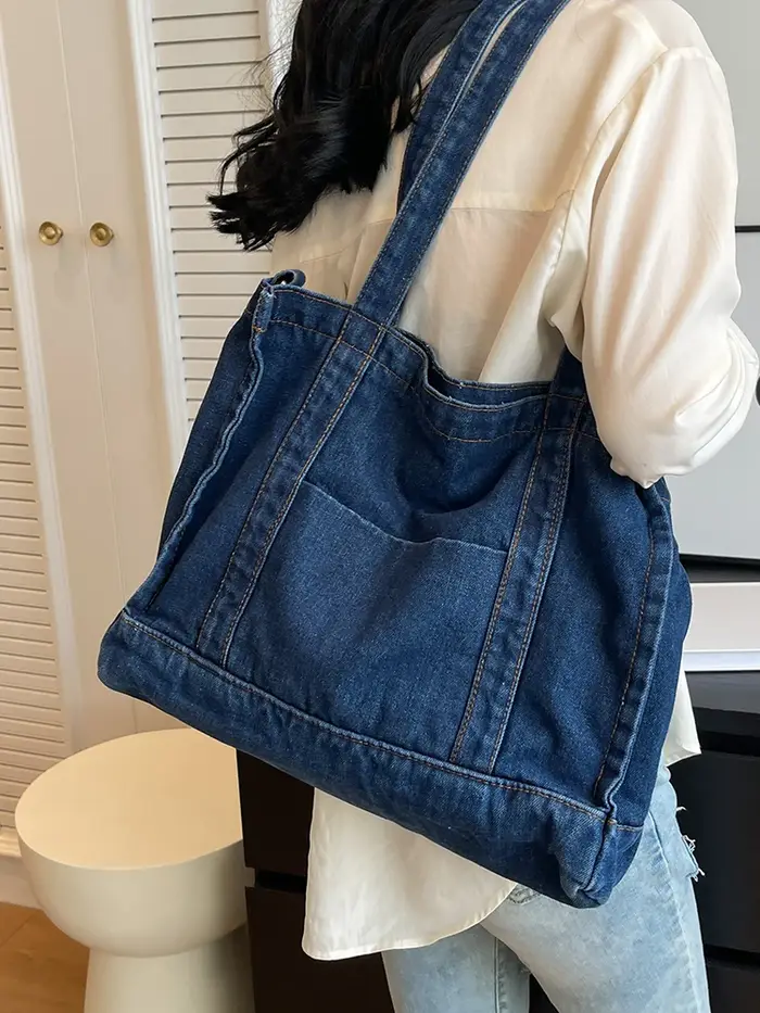 Sac à Main en Denim Bleu de Grande Capacité pour Femme