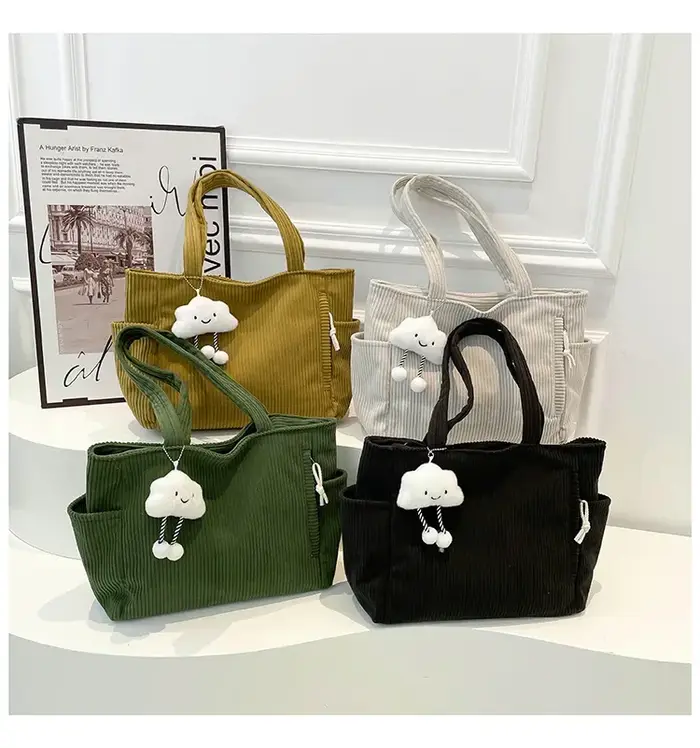 Sac fourre-tout décontracté vintage en velours côtelé pour femme