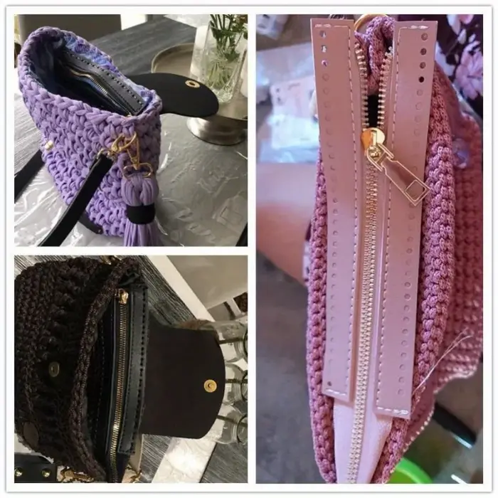 Fermeture éclair en cuir PU pour sac tissé
