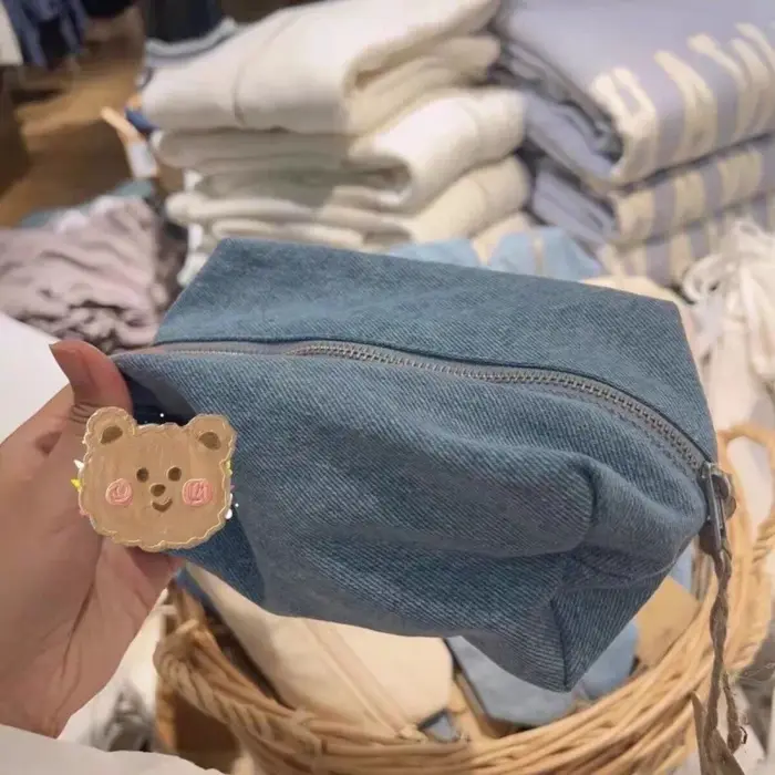 Sac de maquillage en Denim bleu de couleur unie