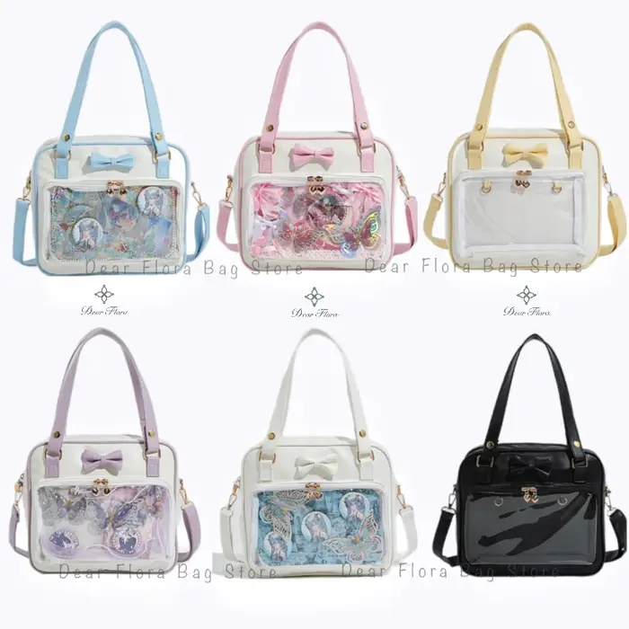 Y2K mignon nœud Ita sac fille Transparent sac de messager femmes mode épaule sac à bandoulière Ladys bricolage Badge sac fourre-tout Lolita sac à main