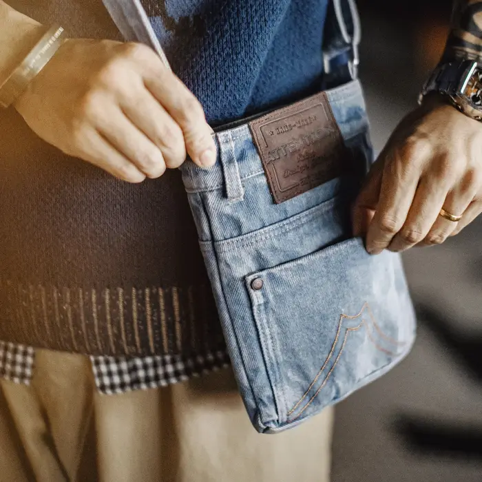 Maden Vintage lavé bleu Denim sac à bandoulière unisexe toile sac de messager banlieue épaule fourre-tout et porte-monnaie pour un usage quotidien