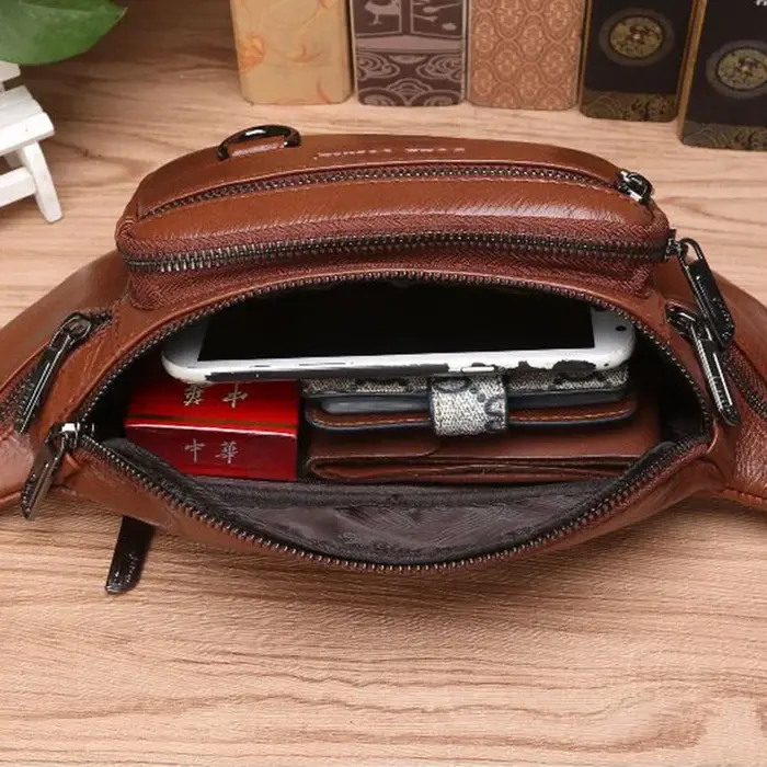 Sac banane en cuir véritable pour hommes