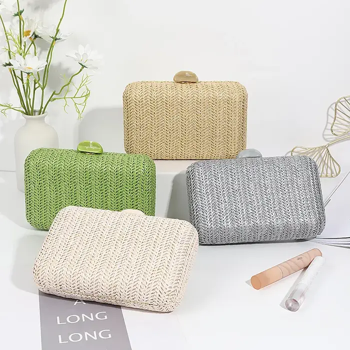 Tissage paille soirée pochettes pour femmes fête d'été mode sacs à bandoulière Sac à main de luxe Hadbags mariage mariée embrayages Sac