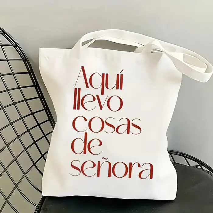 1 sac de courses espagnol « Aquí llevo cosas de señora », sac fourre-tout réutilisable pour un usage