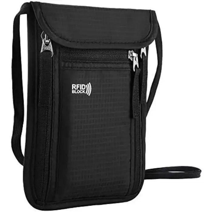 Pochette de voyage, portefeuille de cou, porte-passeport familial, étui de rangement avec blocage RF
