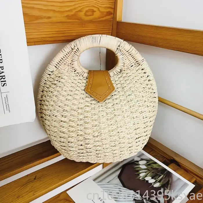 Sac demi-lune tressé pour femme, avec poignée supérieure, ajouré, style bohème coréen, idéal pour la plage et les vacances d'été