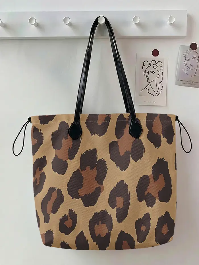 Sac fourre-tout classique à imprimé léopard, grande capacité, sac à bandoulière en toile pour le sho