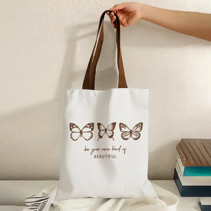 Sac fourre-tout à bandoulière de grande capacité avec imprimé de lettres inspirantes et motif papill