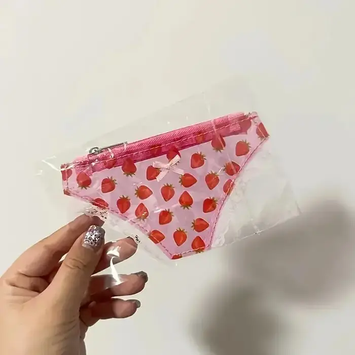 Porte-monnaie en dentelle mignon, Mini sac de rangement en forme de culotte en PVC avec fermeture éc