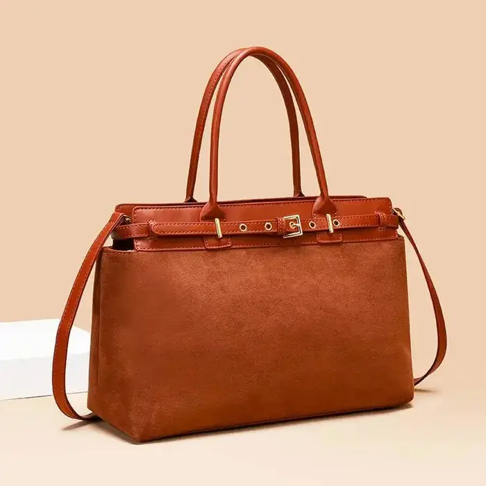 Hiver mat café Camel grand fourre-tout Style russe Faux daim cuir PU femmes sac à main Nubuck banlieue bureau sac à bandoulière