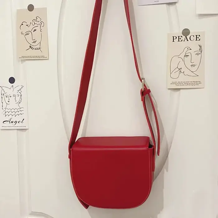 Femmes Vintage Rouge Sacs de Messager De Couleur Unie Dames Selle Sacs À Bandoulière Sacs À Main et 