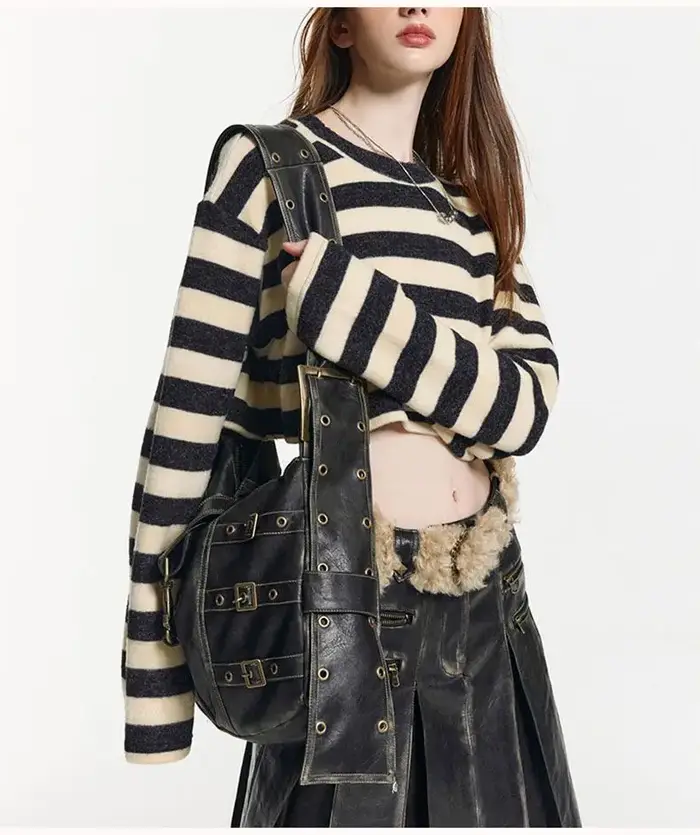 JIAERDI Vintage Rivet noir sac à main femmes Y2k Grunge cuir Chic grande capacité sac fourre-tout femme rétro décontracté sac à bandoulière Bolso