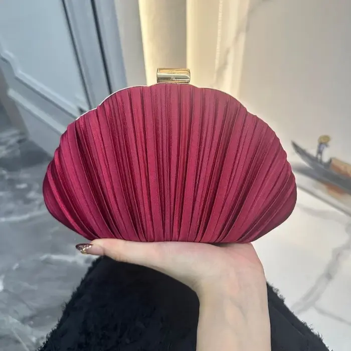 Nouvelle Pochette de Soirée Élégante en Forme de Coquille avec Doublure en Nylon, Fermeture à Boucle