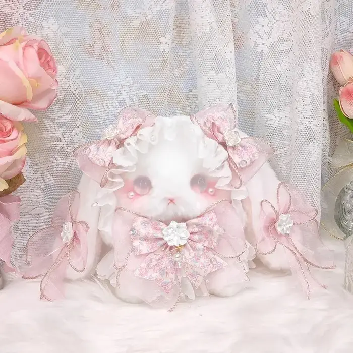 Lolita rose lapin dessin animé sac à bandoulière femmes Floral Patchwork nœud en peluche doux sac